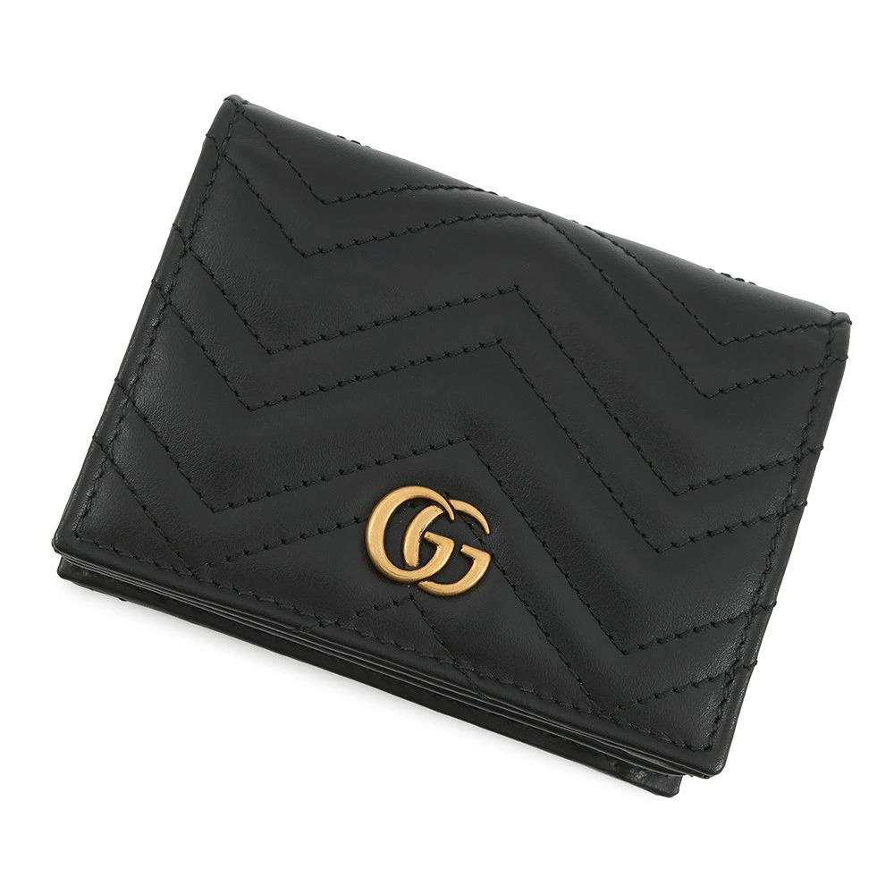 Gucci Bi fold Wallet GG Marmont Double G Chevron Quilted Wallet Black